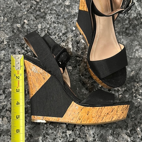 BCBGeneration Black and Natural Wedge Sandals with Ankle Strap - Picture 10 of 10